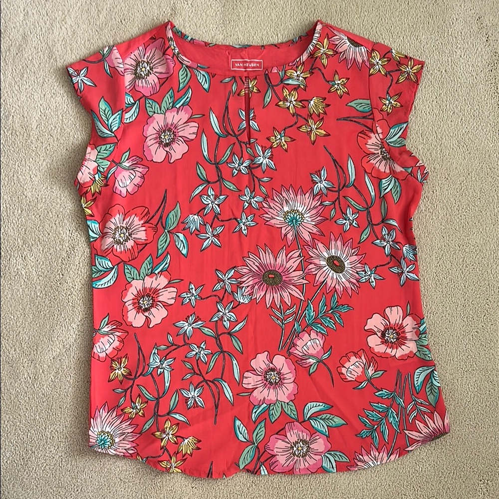 Van Heusen Orange and Red Blouse with Sleeves